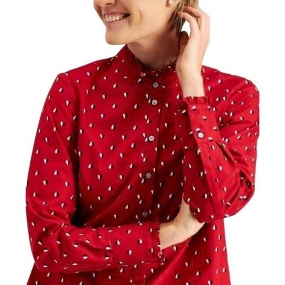 Charter Club Printed Ruffle-Trim Top Ravishing Red Combo XS - Picture 2 of 4